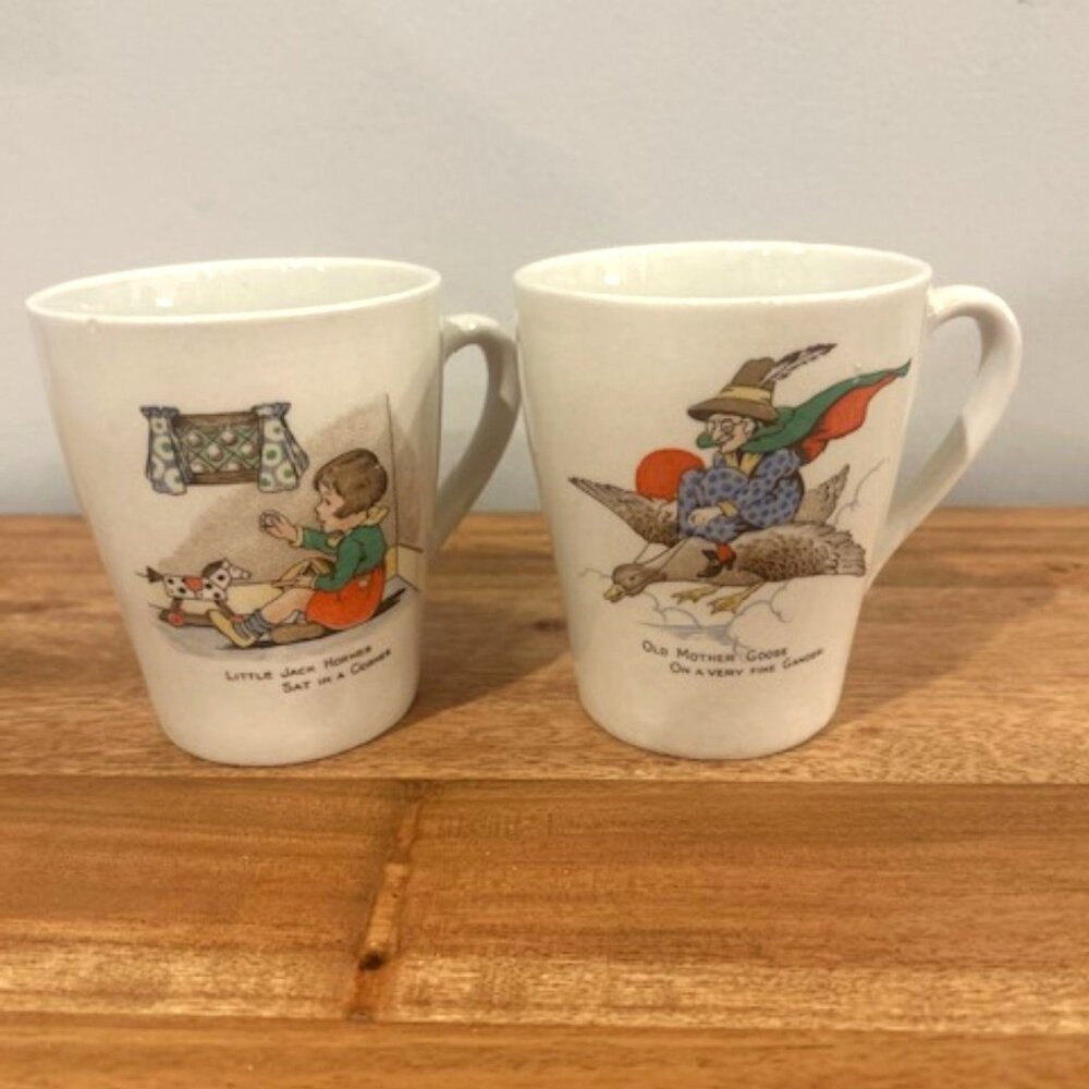 Vintage Tams Nursery Rhyme Mugs – Set of 2 – Made in England – Mid‑Century